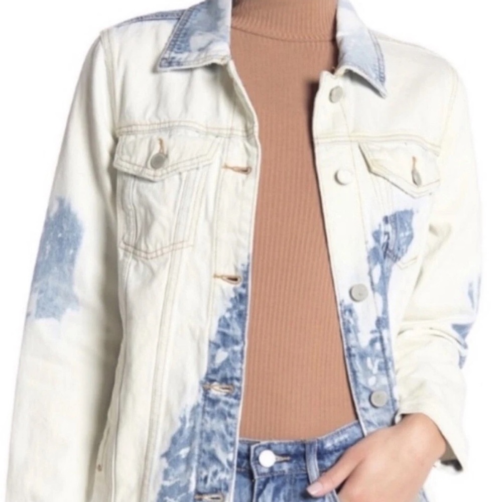 Blank NYC WESTERN COWBOY Denim Raw-Hem Tie Dye Bleached HIPPIE Jean Jacket SM